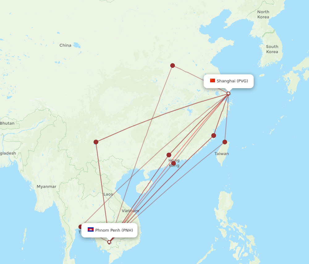 PNH-PVG flight routes