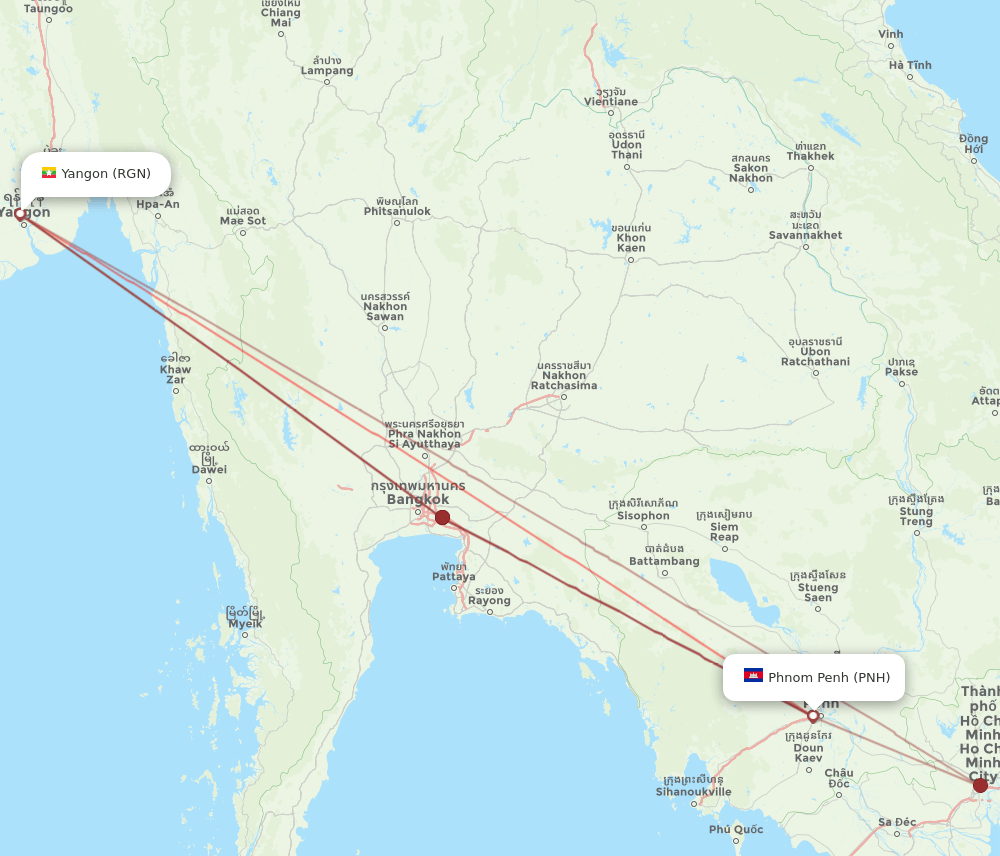 PNH to RGN flights and routes map