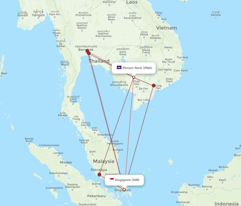 PNH to SIN flights and routes map