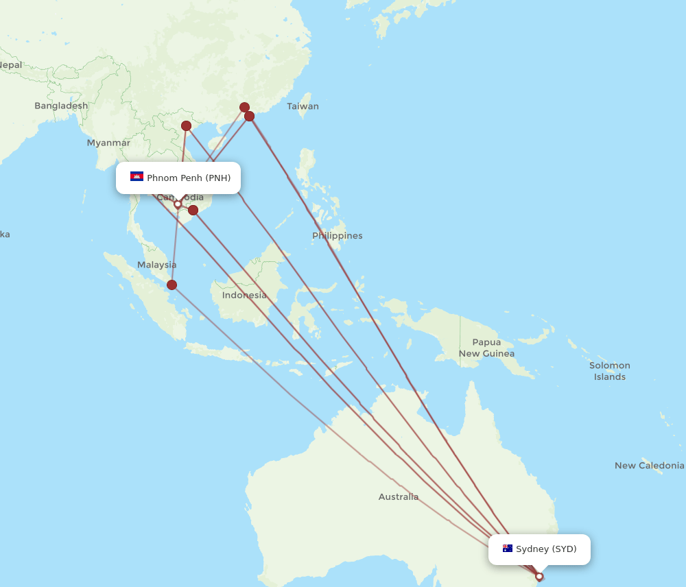 PNH to SYD flights and routes map