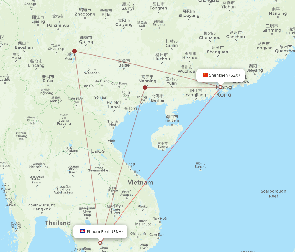 PNH-SZX flight routes