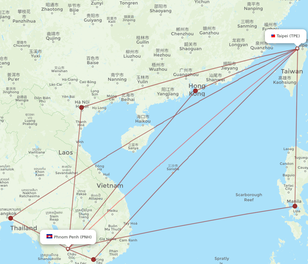 PNH-TPE flight routes