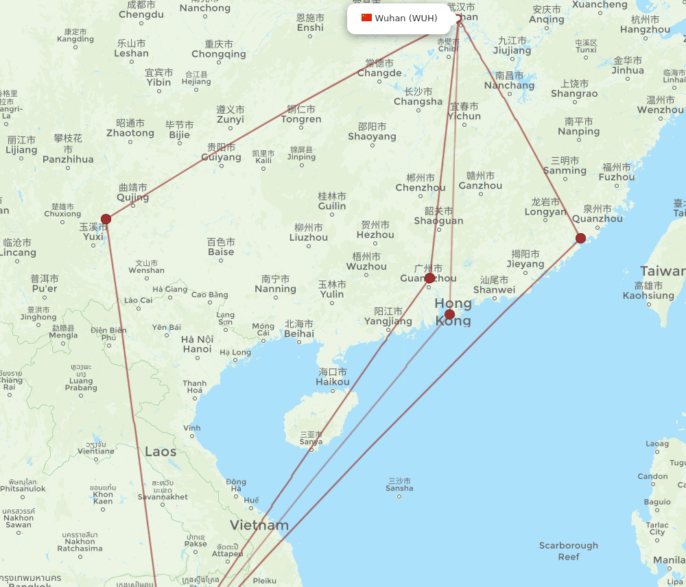 PNH to WUH flights and routes map