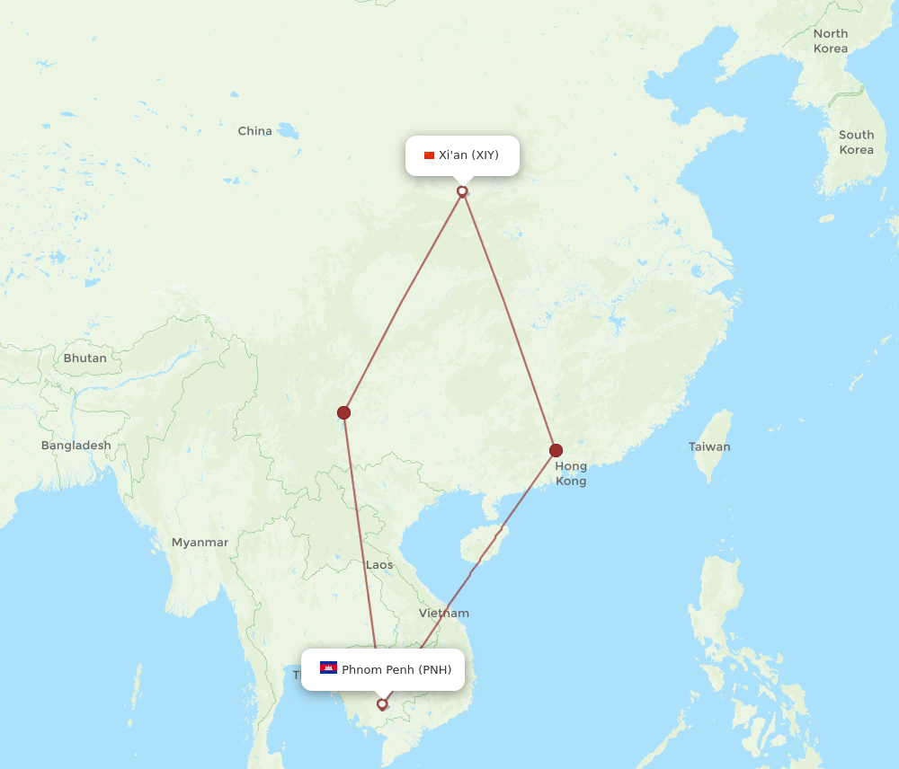 PNH-XIY flight routes