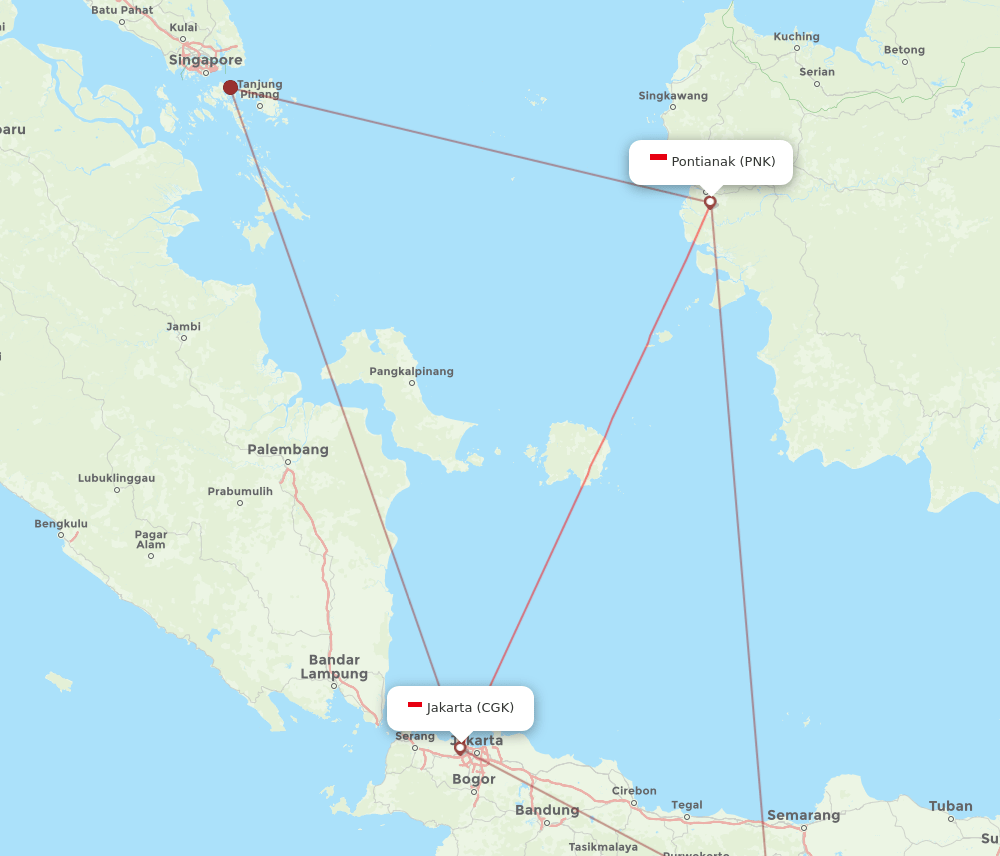 Pontianak - Jakarta route map and flight paths