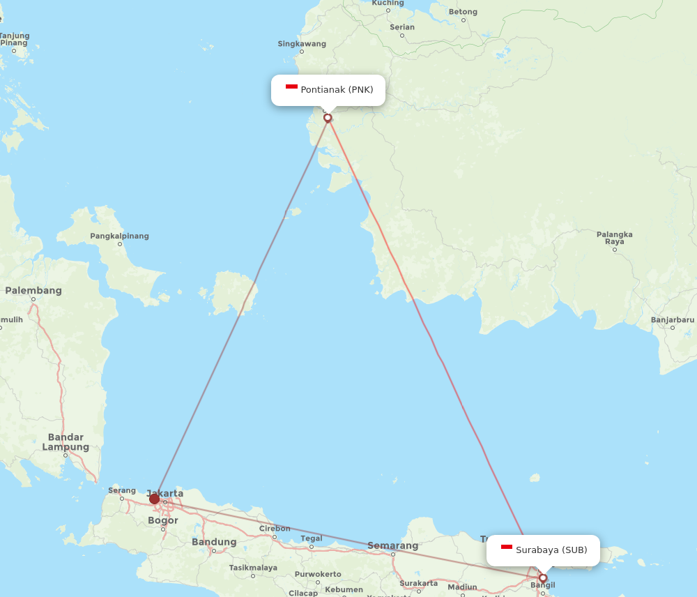 PNK to SUB flights and routes map