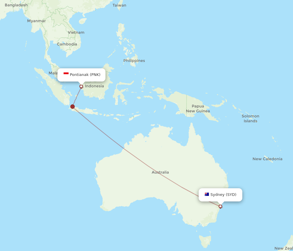 PNK to SYD flights and routes map