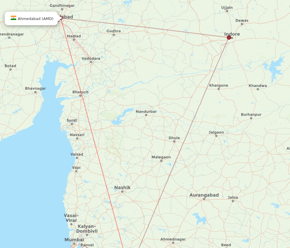 PNQ to AMD flights and routes map
