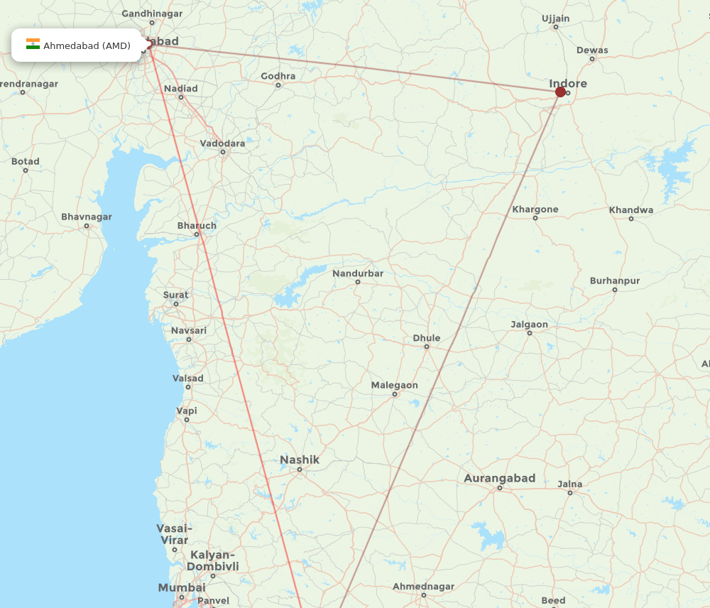 PNQ-AMD flight routes