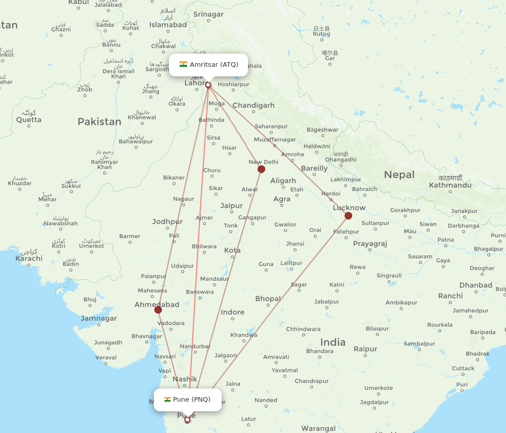 PNQ to ATQ flights and routes map