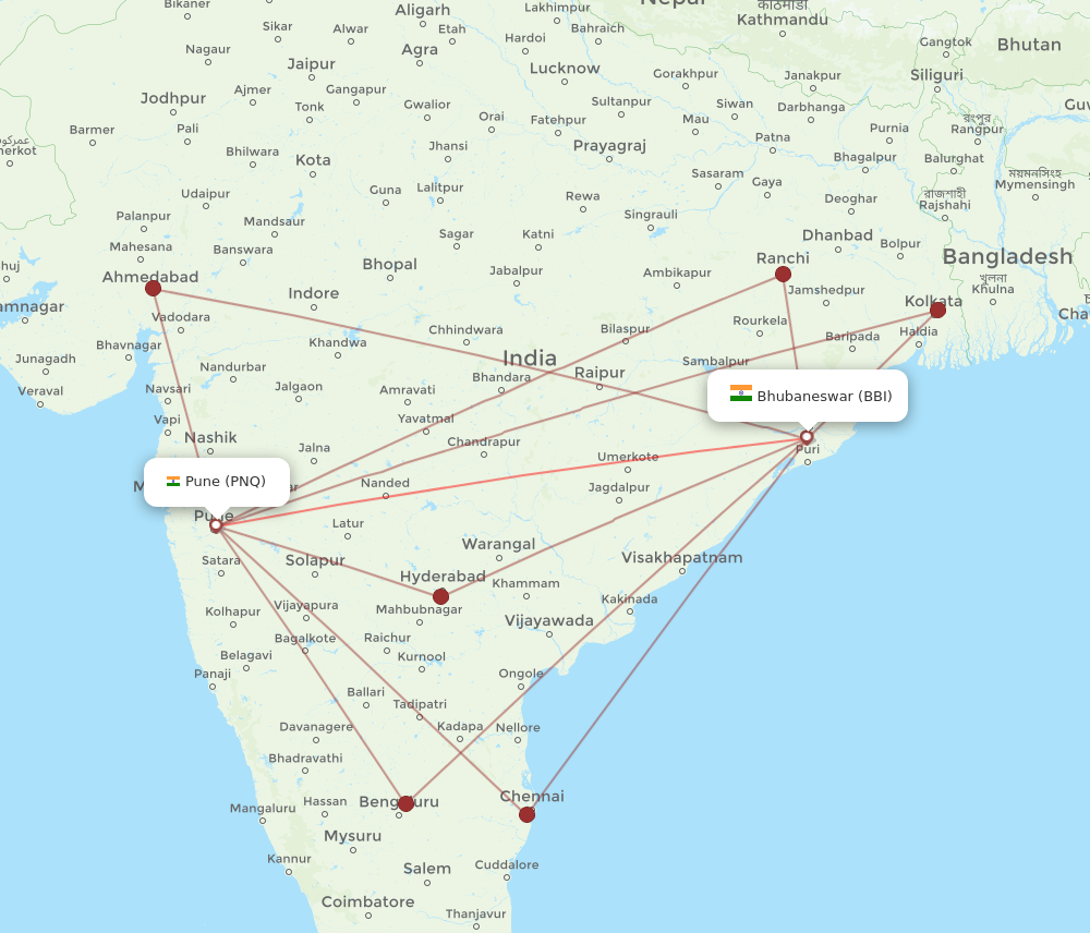 PNQ to BBI flights and routes map