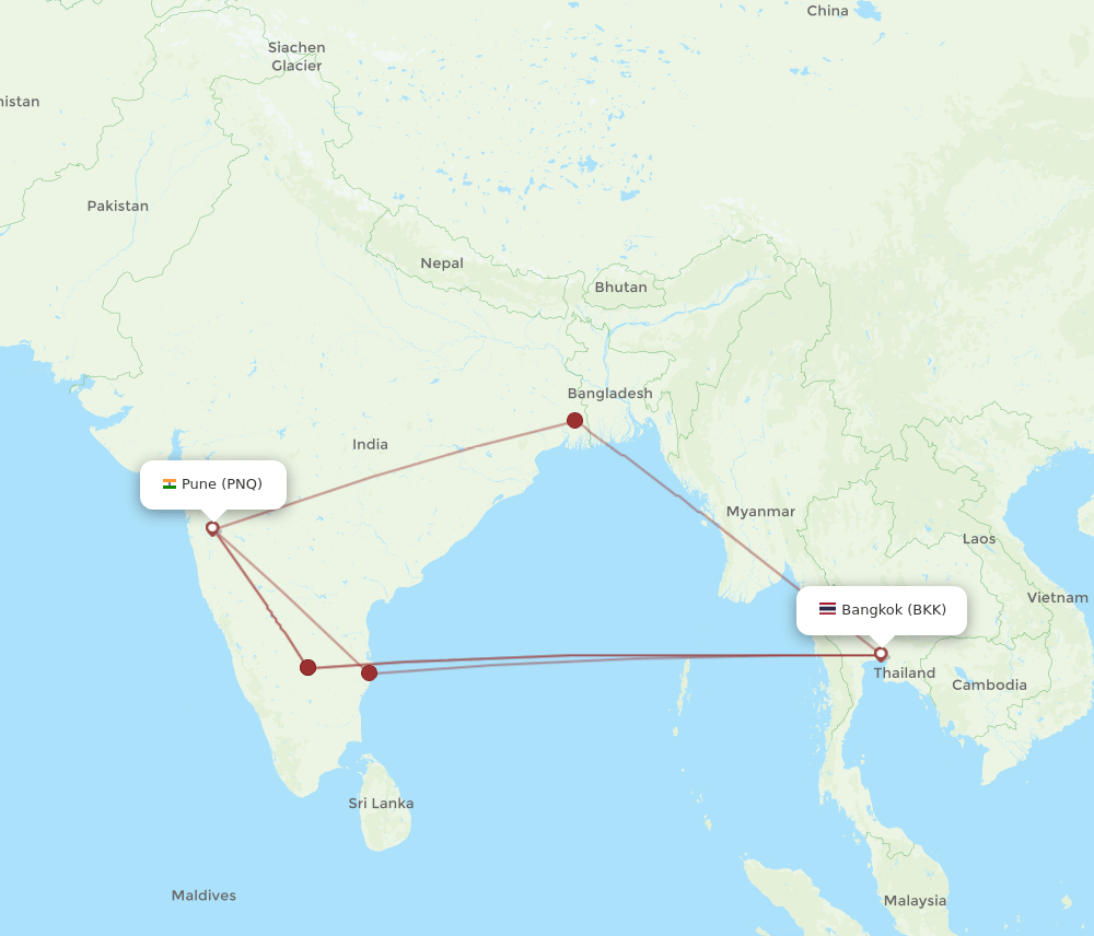 PNQ to BKK flights and routes map