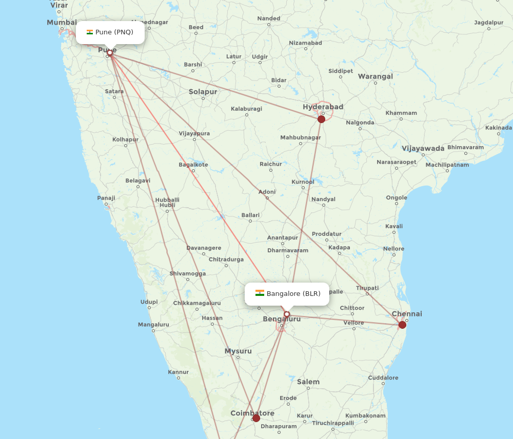 PNQ to BLR flights and routes map