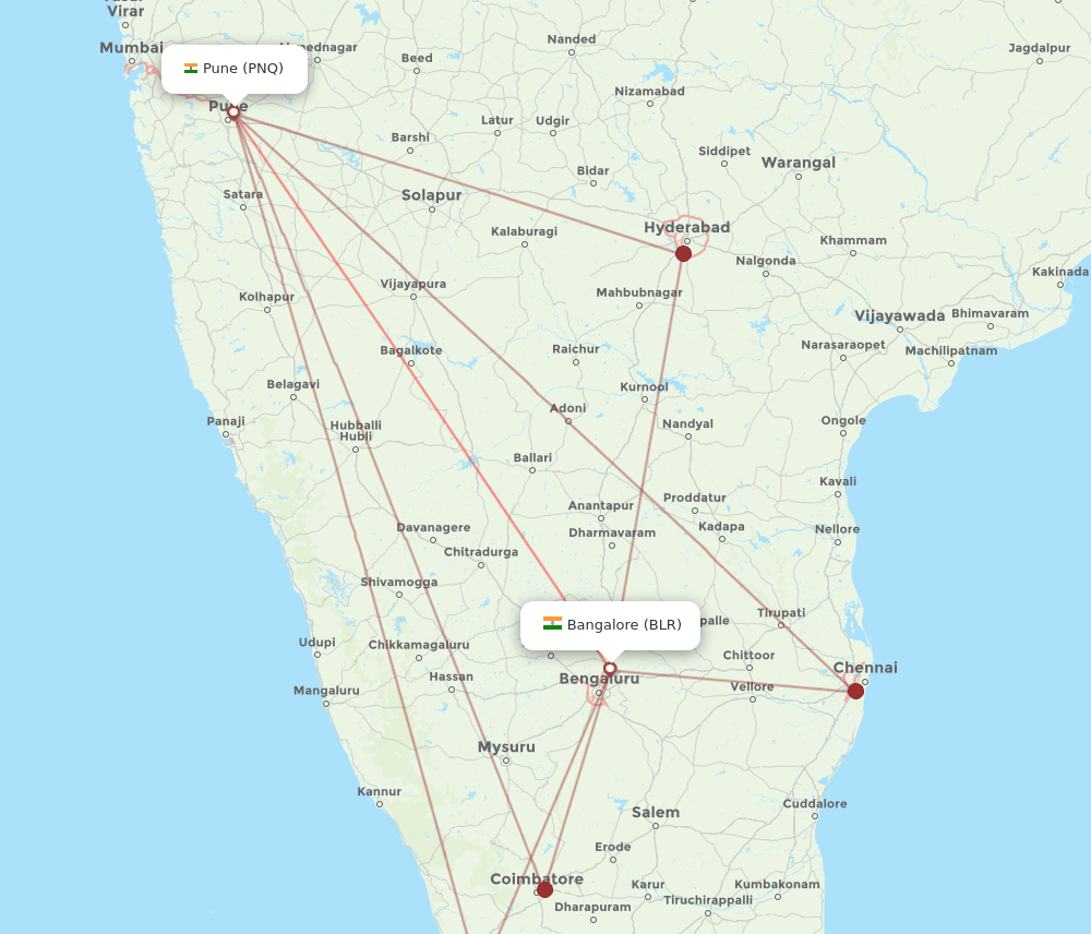 PNQ to BLR flights and routes map