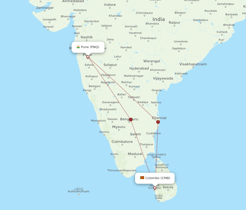 PNQ to CMB flights and routes map