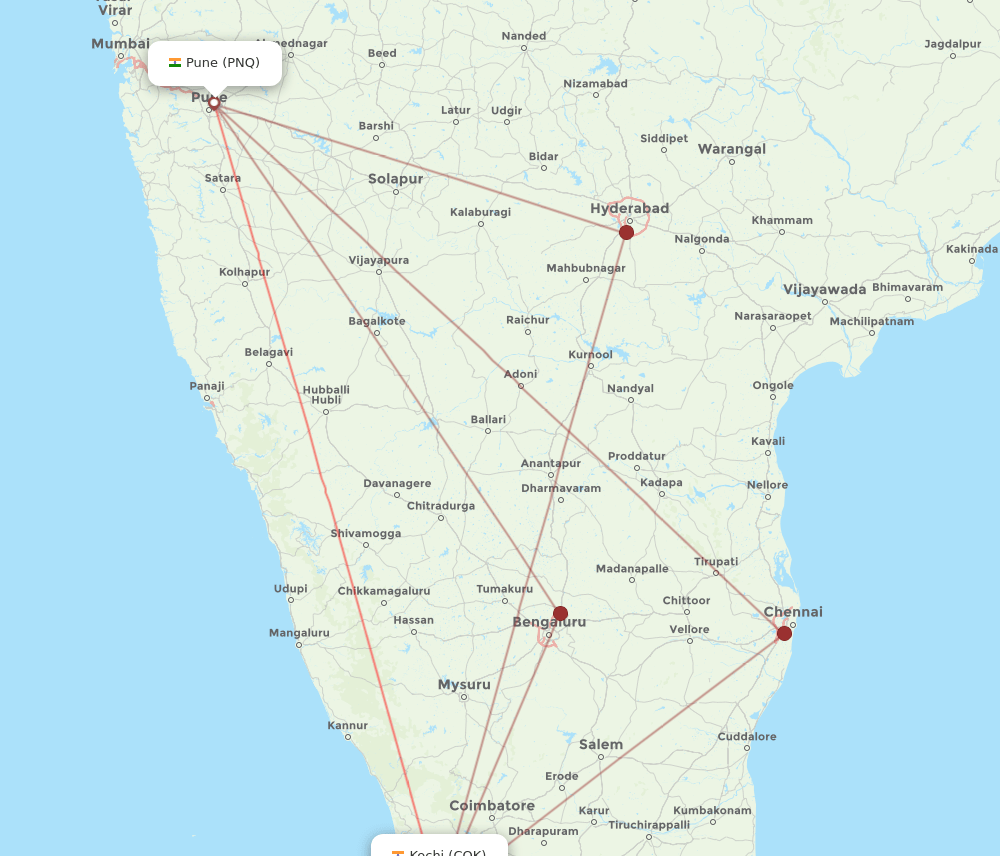PNQ-COK flight routes