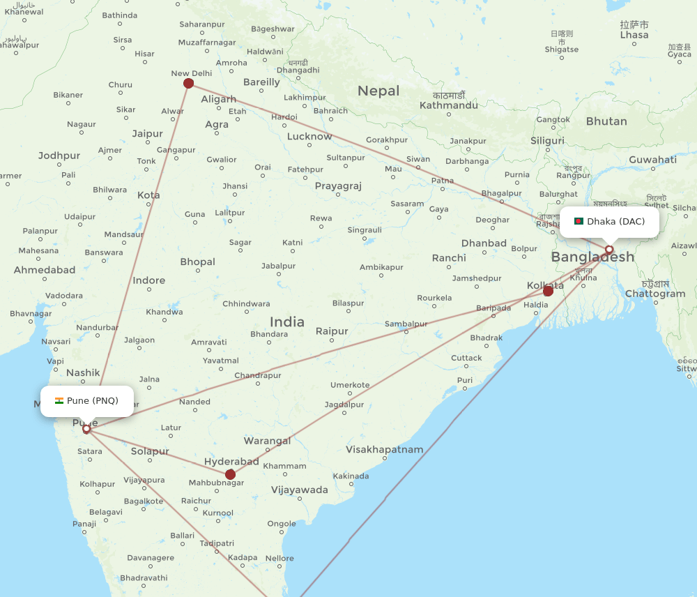 PNQ to DAC flights and routes map