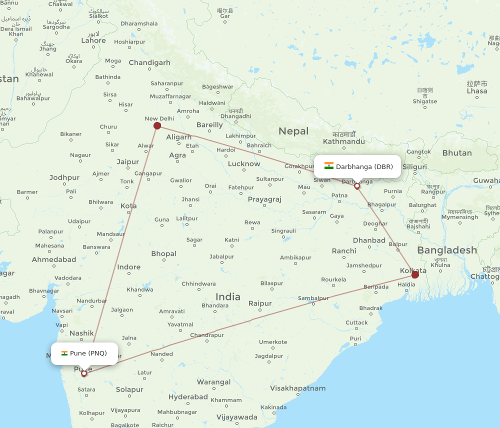 PNQ-DBR flight routes