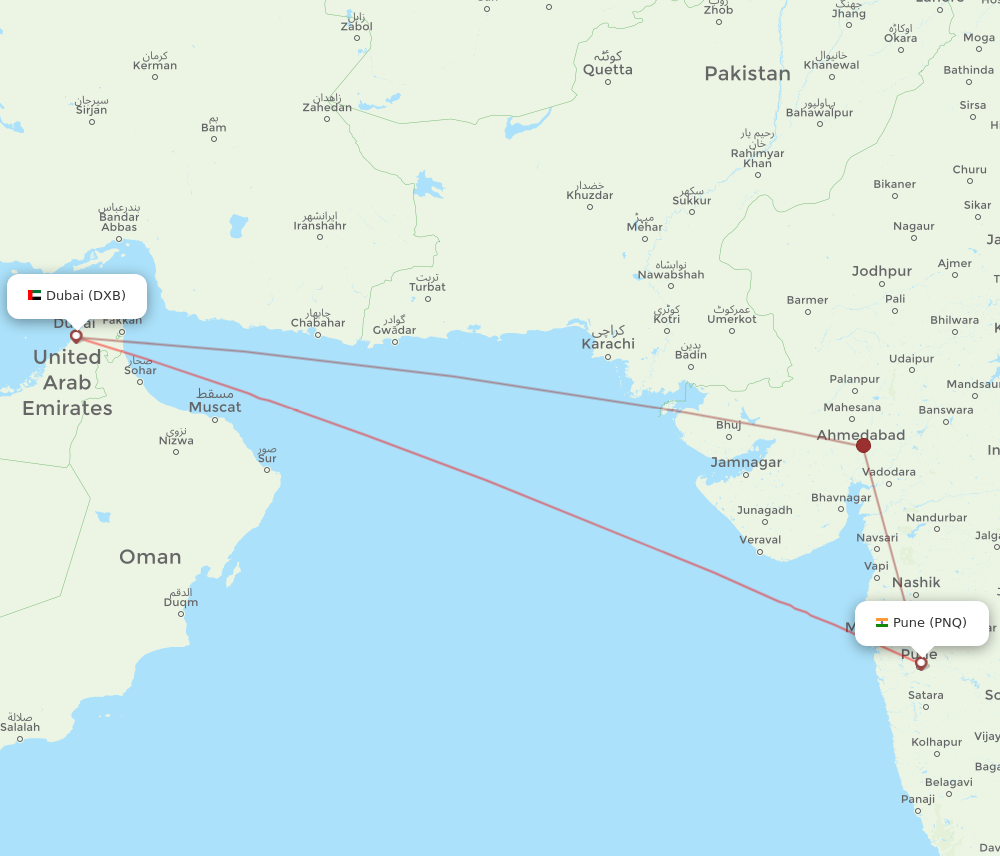 PNQ to DXB flights and routes map
