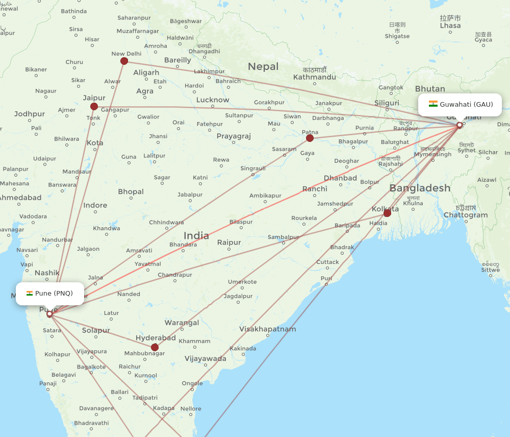 PNQ to GAU flights and routes map