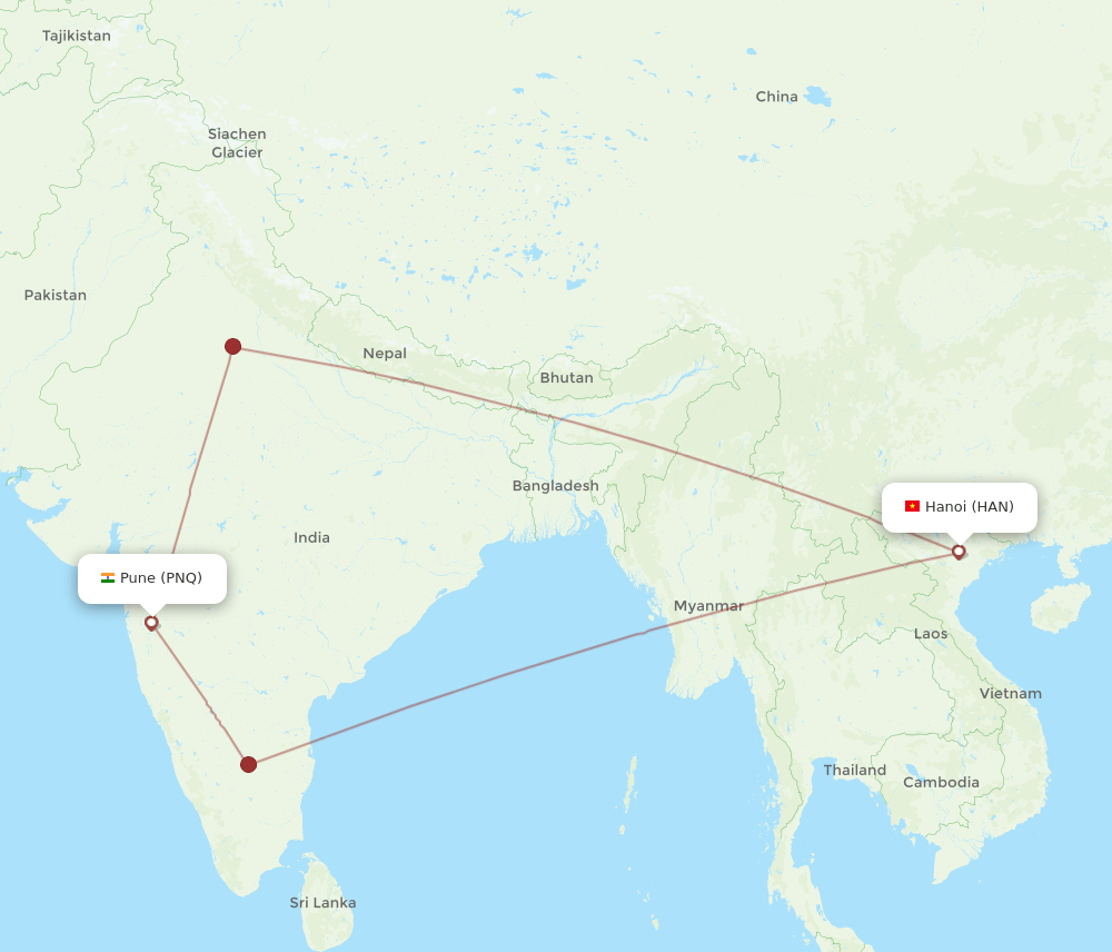 PNQ-HAN flight routes