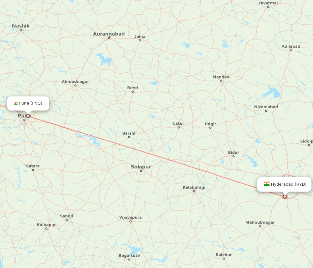 PNQ to HYD flights and routes map