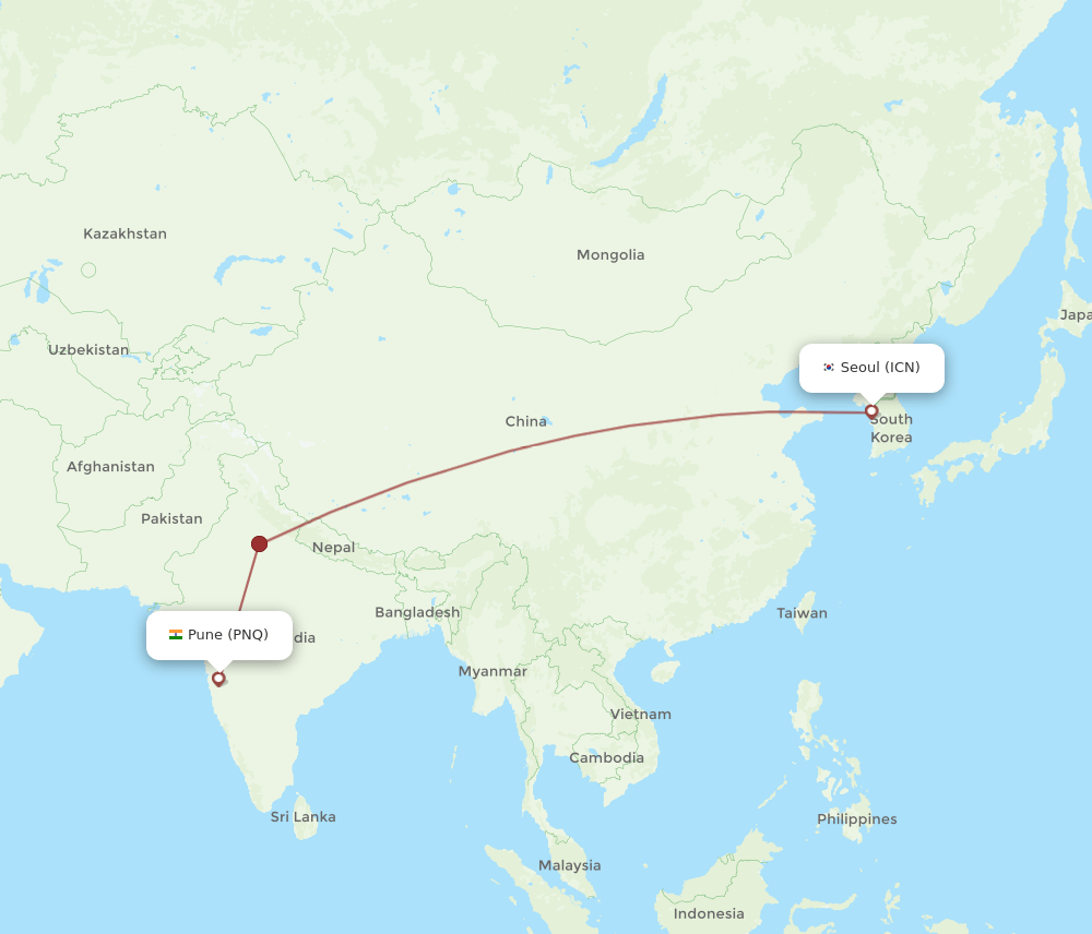 PNQ-ICN flight routes