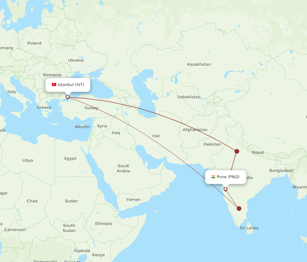 PNQ-IST flight routes
