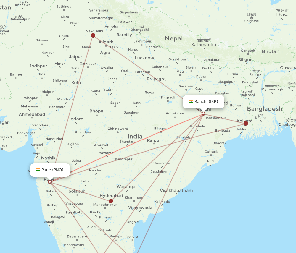 PNQ-IXR flight routes