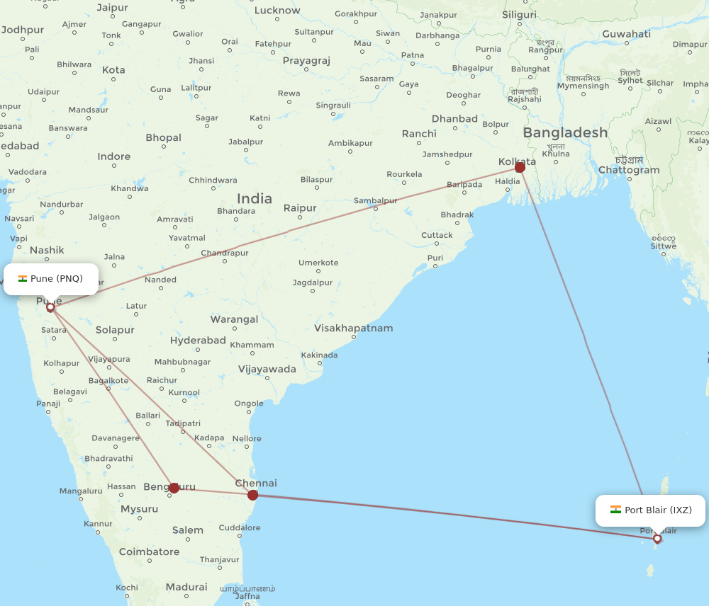 PNQ-IXZ flight routes