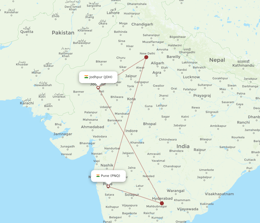 PNQ-JDH flight routes