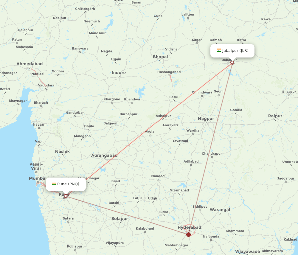 PNQ-JLR flight routes