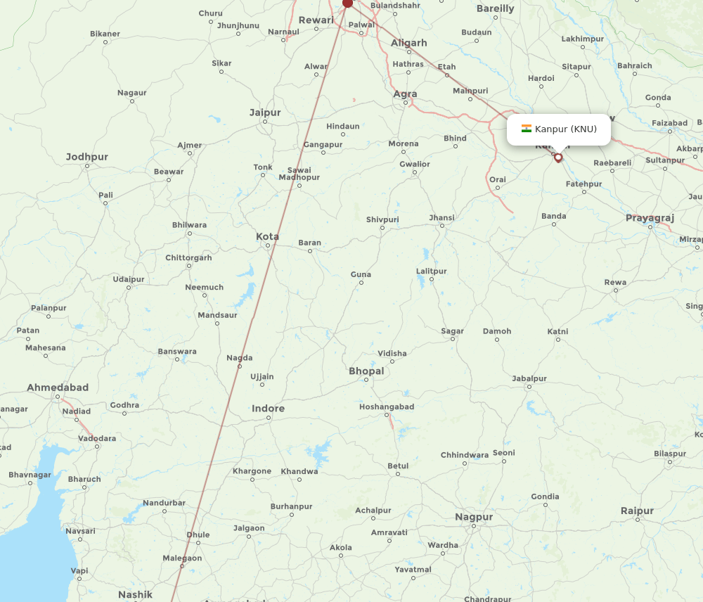Kanpur - Pune route map and flight paths