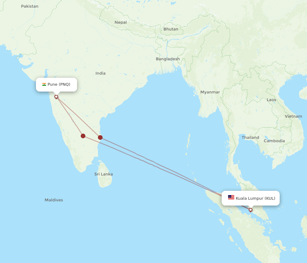 PNQ to KUL flights and routes map