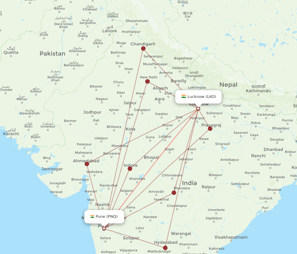 PNQ-LKO flight routes