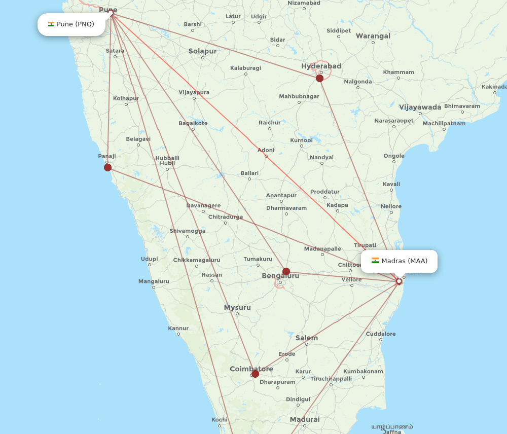 PNQ-MAA flight routes