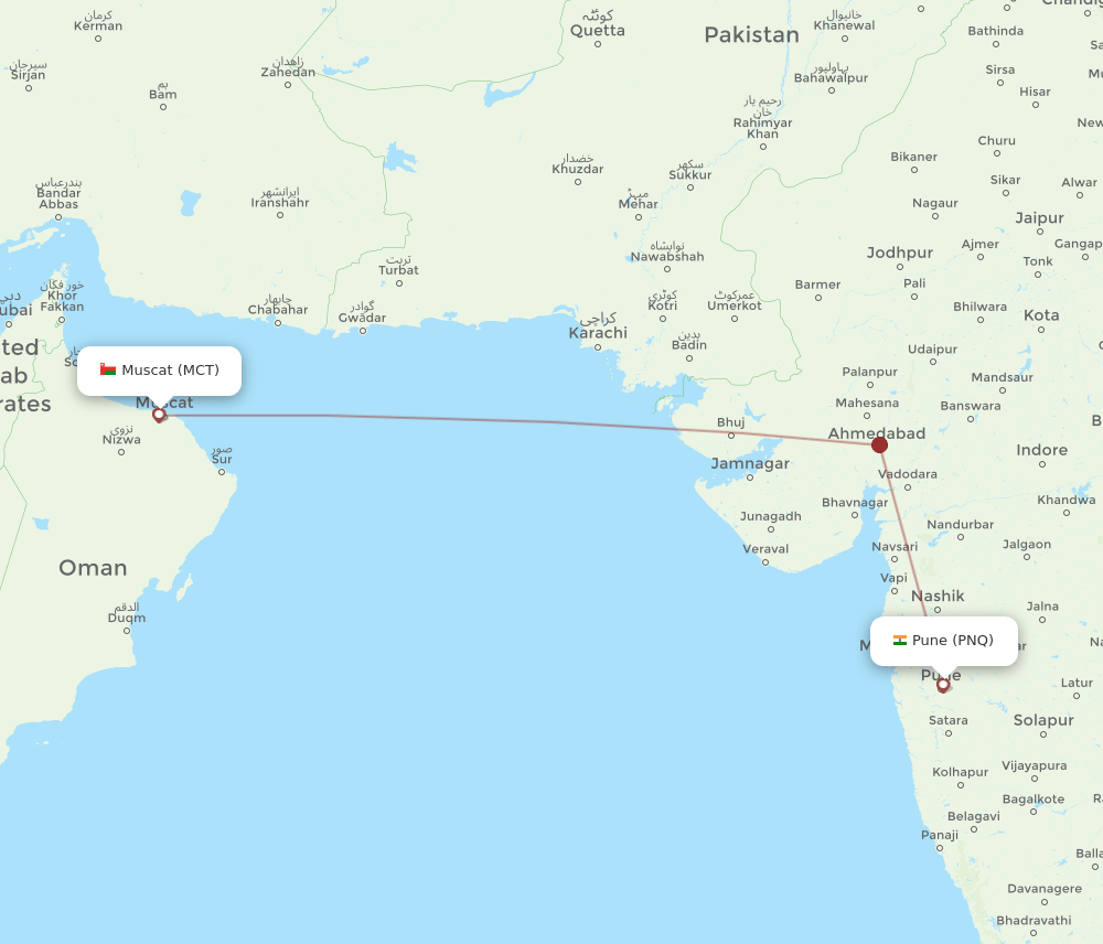 MCT to PNQ flights and routes map