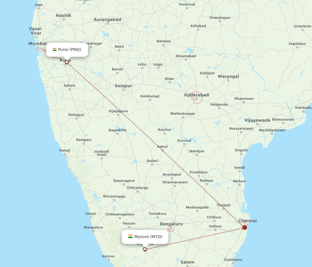 Pune - Mysore route map and flight paths
