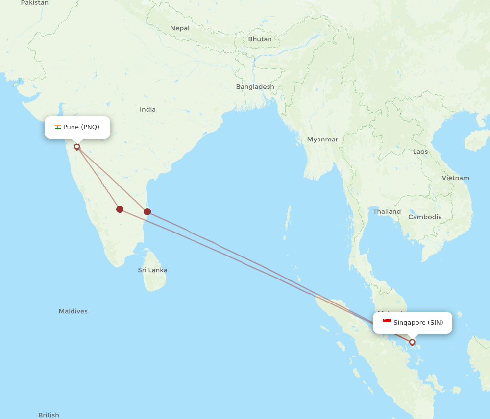 PNQ to SIN flights and routes map