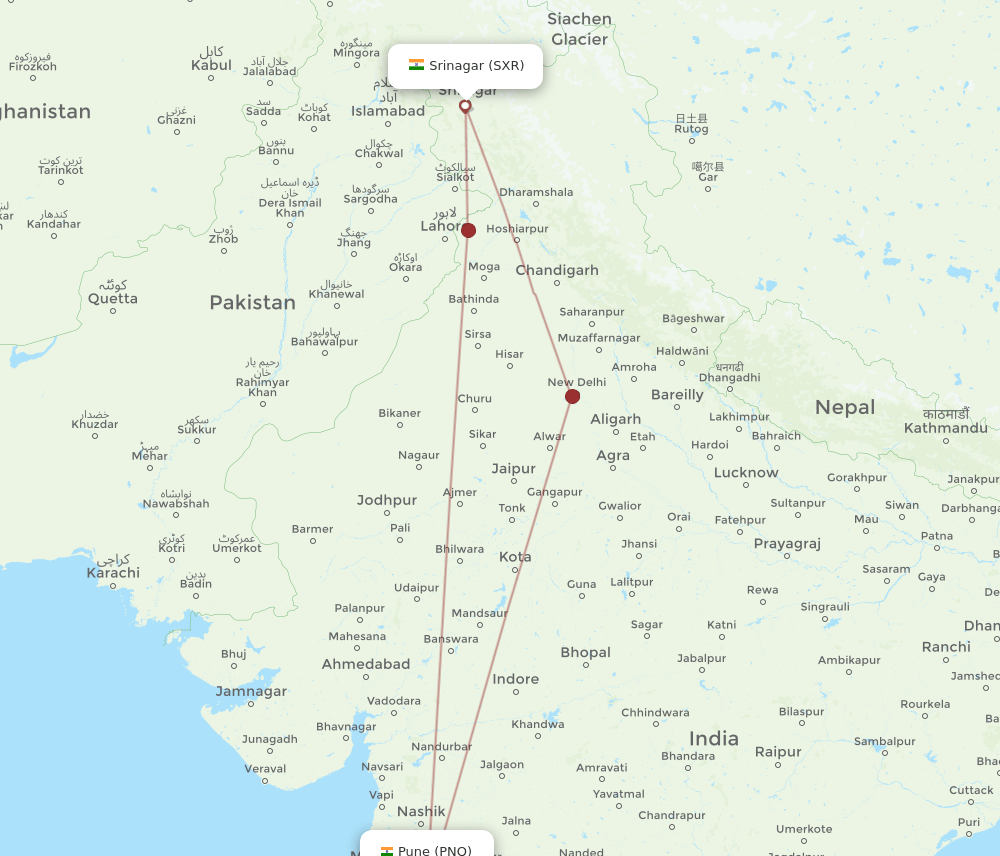 PNQ-SXR flight routes