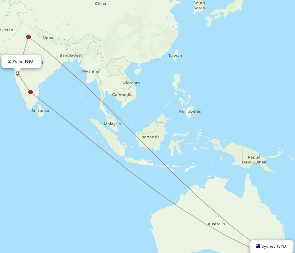 PNQ to SYD flights and routes map