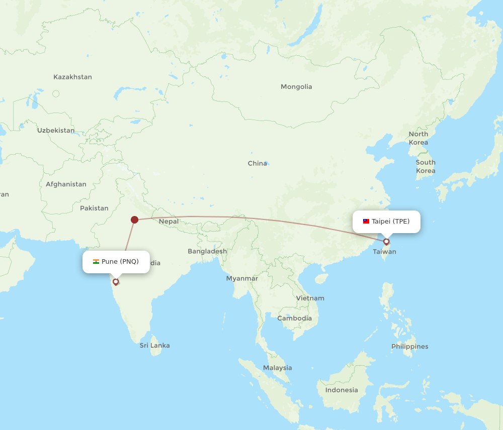 PNQ-TPE flight routes