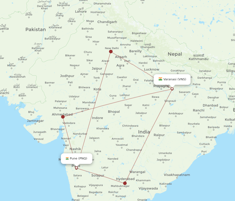 PNQ-VNS flight routes