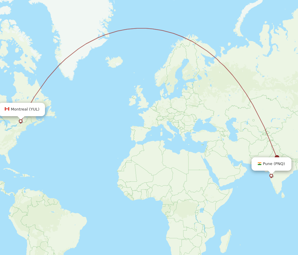 Montreal - Pune route map and flight paths
