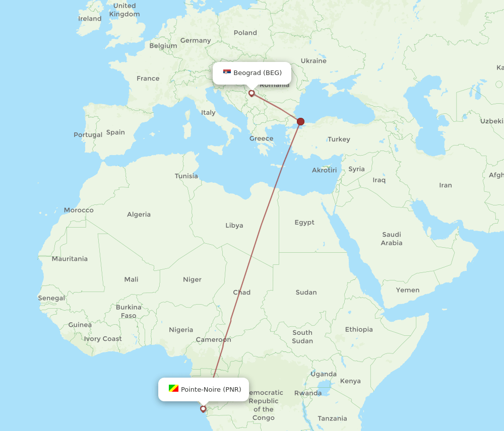 PNR to BEG flights and routes map