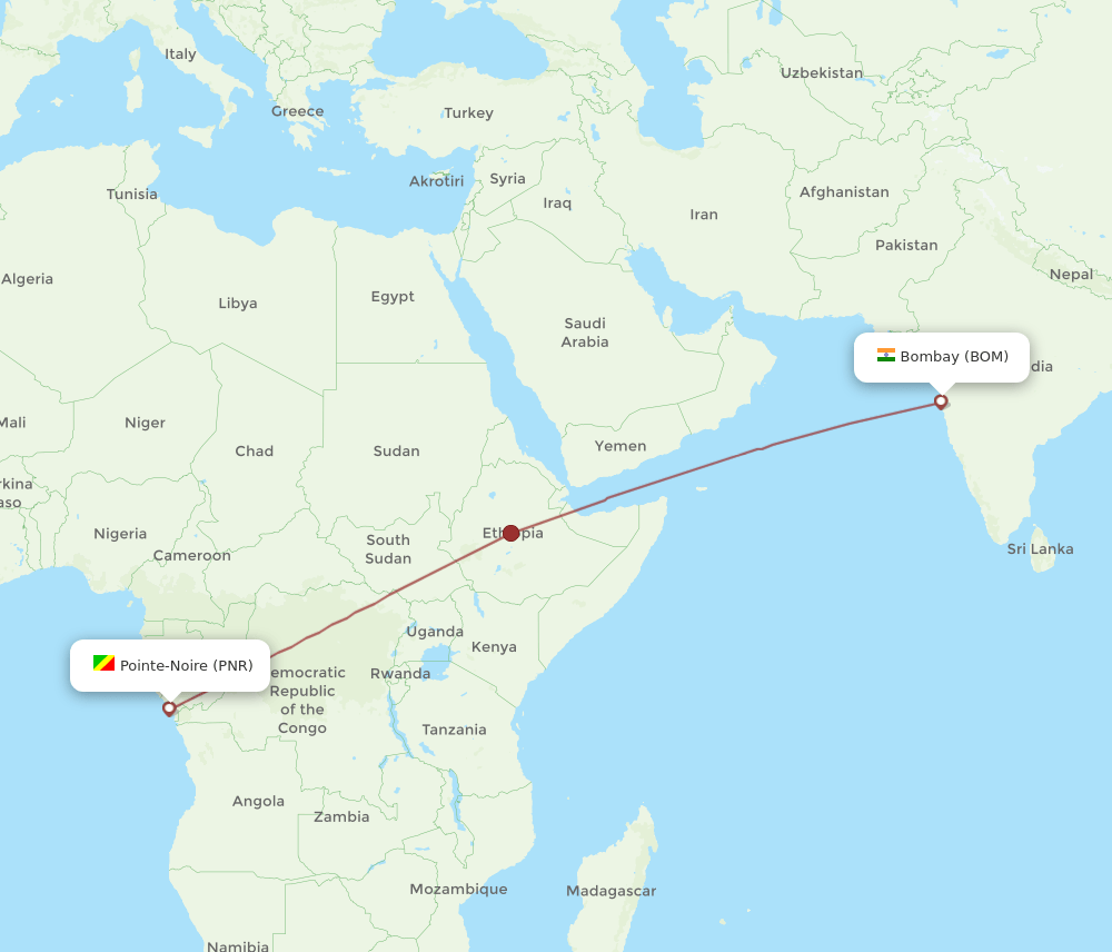 Mumbai - Pointe Noire route map and flight paths