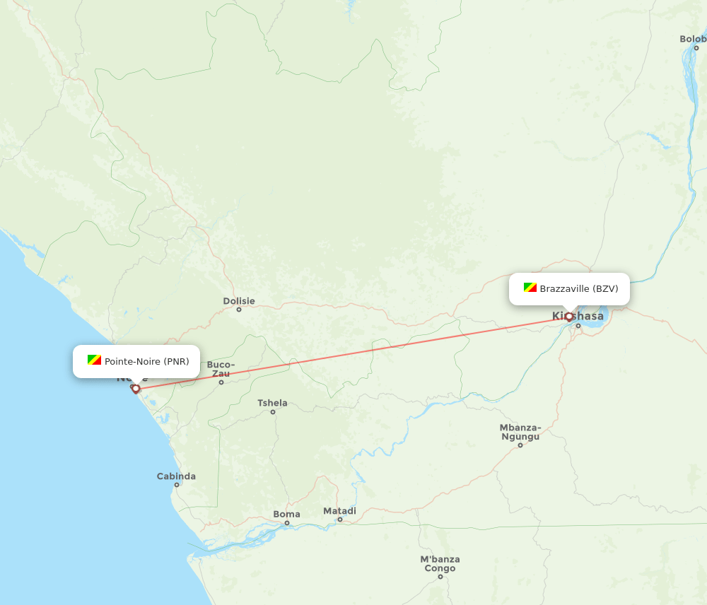 Pointe Noire - Brazzaville route map and flight paths
