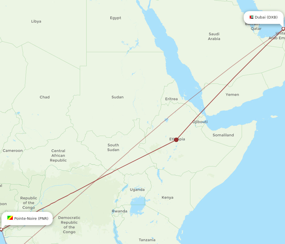 Dubai - Pointe Noire route map and flight paths