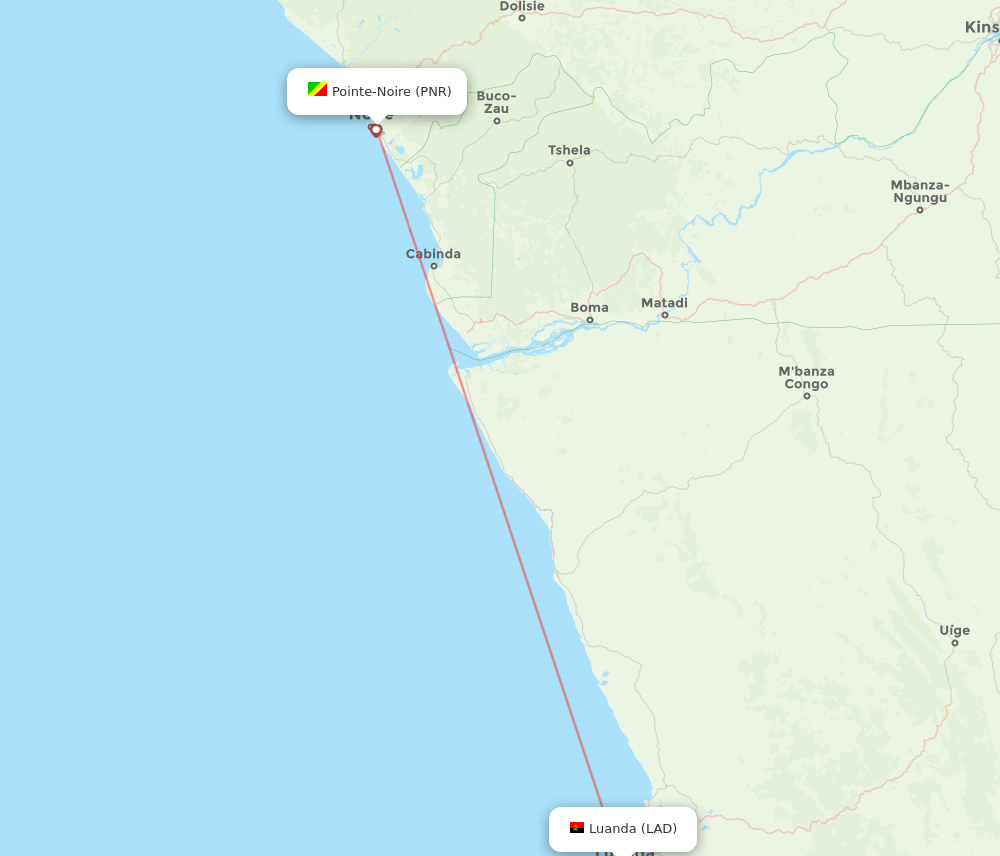 Pointe Noire - Luanda route map and flight paths