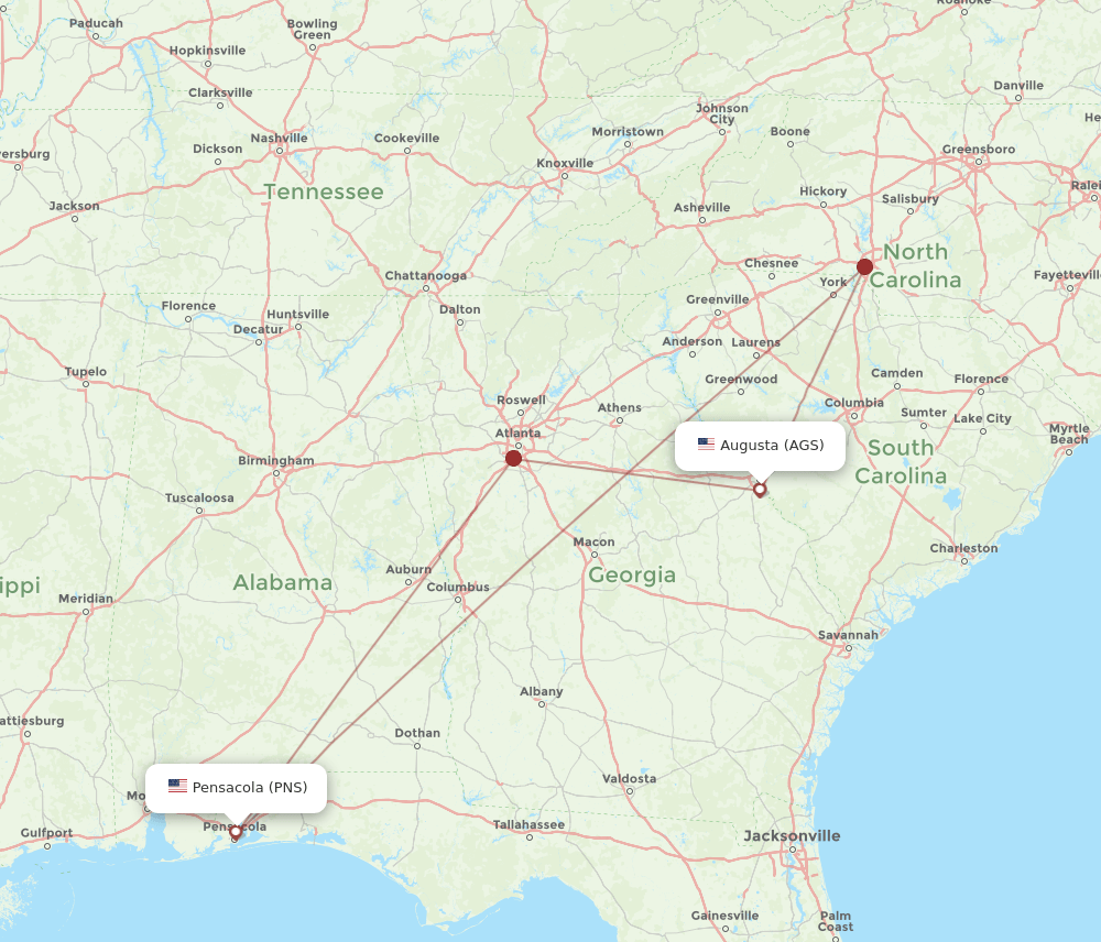 PNS-AGS flight routes
